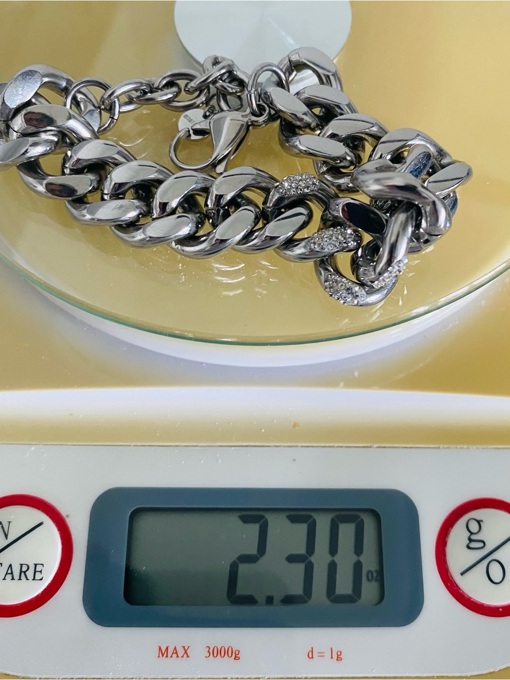 Stainless steel 316L Curb Chain Bracelet with Pave Accent for Women - Picture 7 of 7